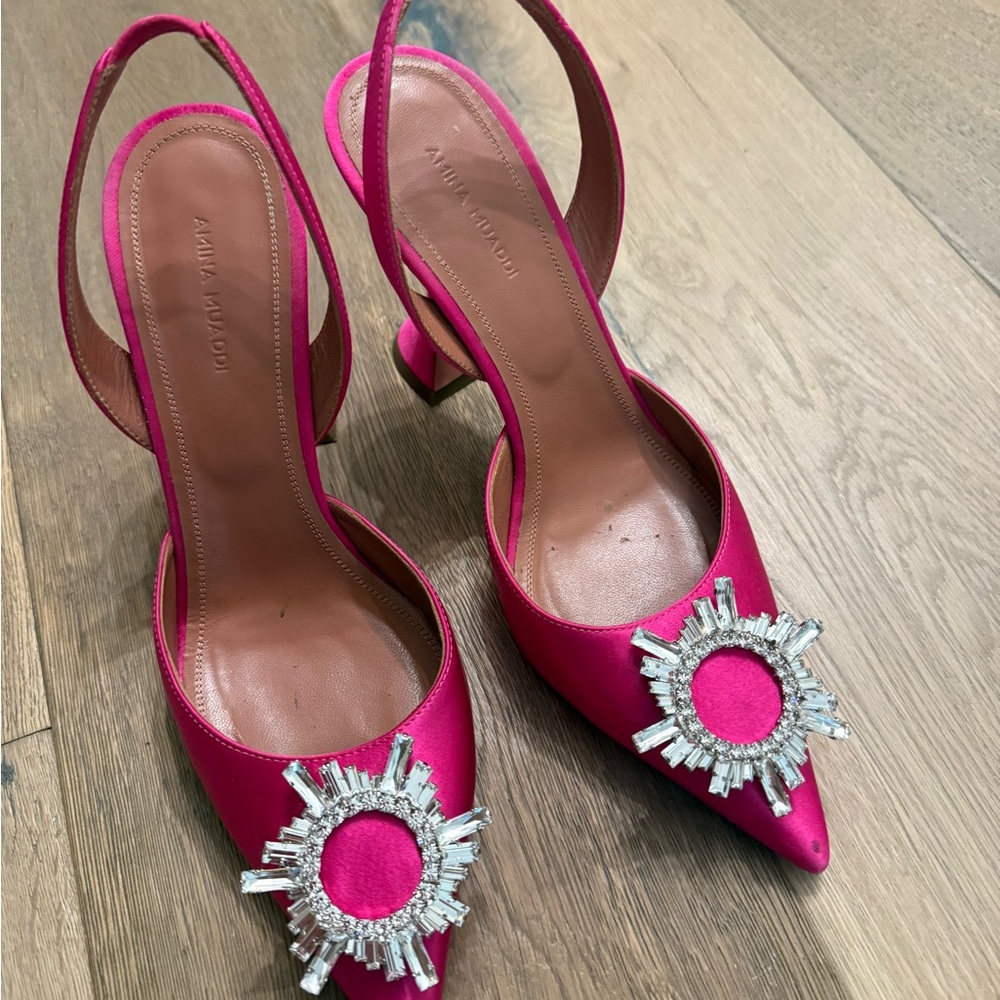 Amina Muaddi Begum Crystal Satin Heels